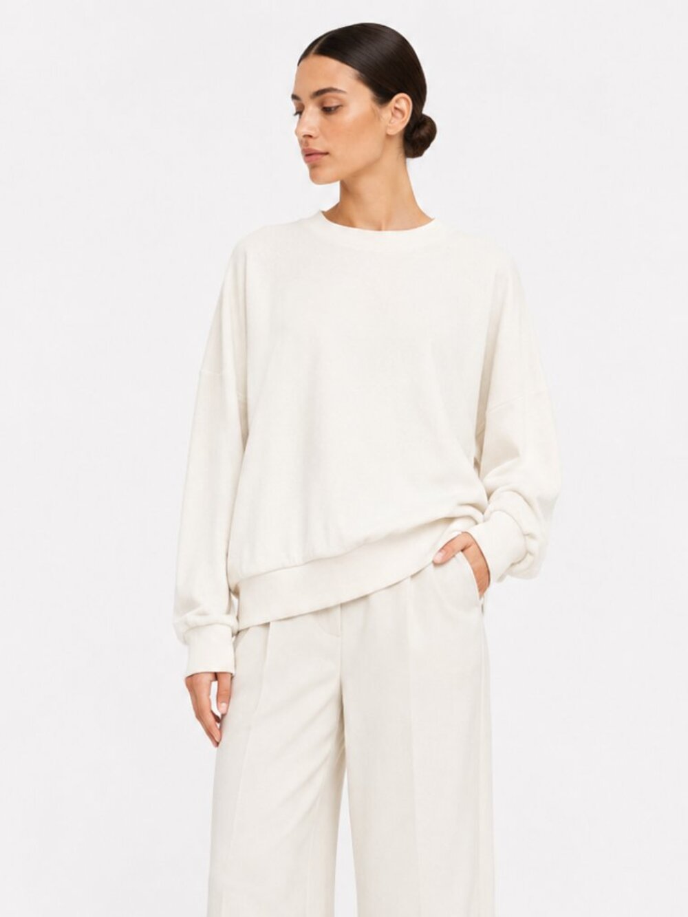 & OTHER STORIES IVORY WHITE VELVET VELOUR PULLOVER SWEATER - 8